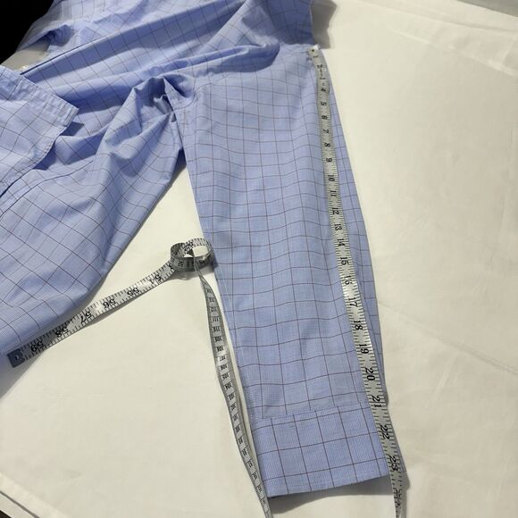 Esquire Shirt Mens 17 Sz Lg Blue Slim Fit Non-Iron Long Sleeve Plaid Dress Shirt - Picture 5 of 6
